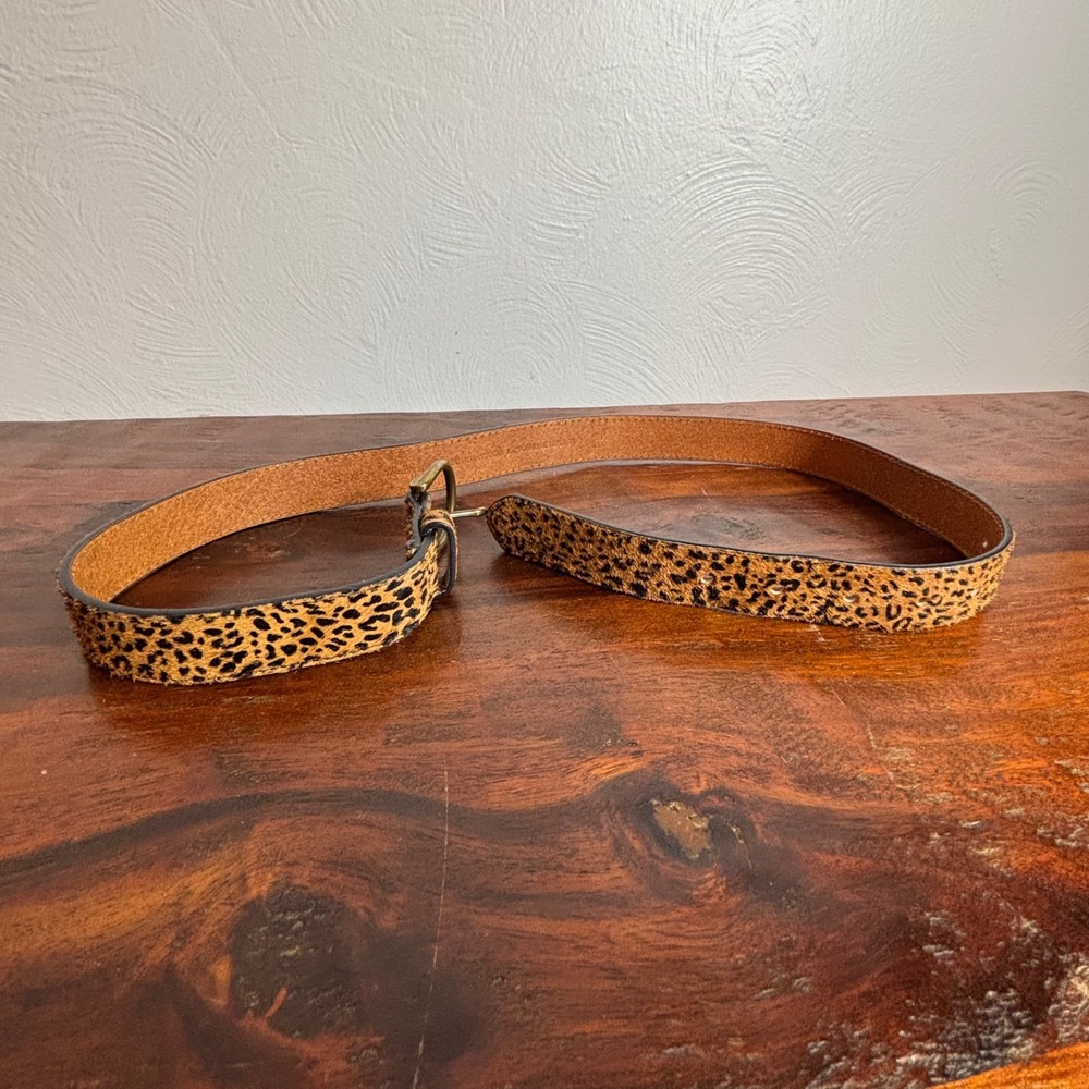 Madewell Leopard Print Calf Hair Belt Genuine Leather Brass Buckle Small A1313 - Picture 4 of 5